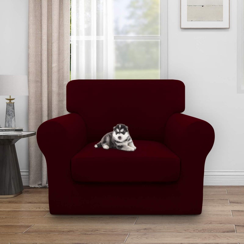 Easy-Going 100% Dual Waterproof 2 Pieces Chair Cover Stretch Soft Couch Cover for Dogs, Sofa Slipcover for 1 Separate Cushion Couch Leakproof Furniture Protector for Kids, Pets Wine - Image 2